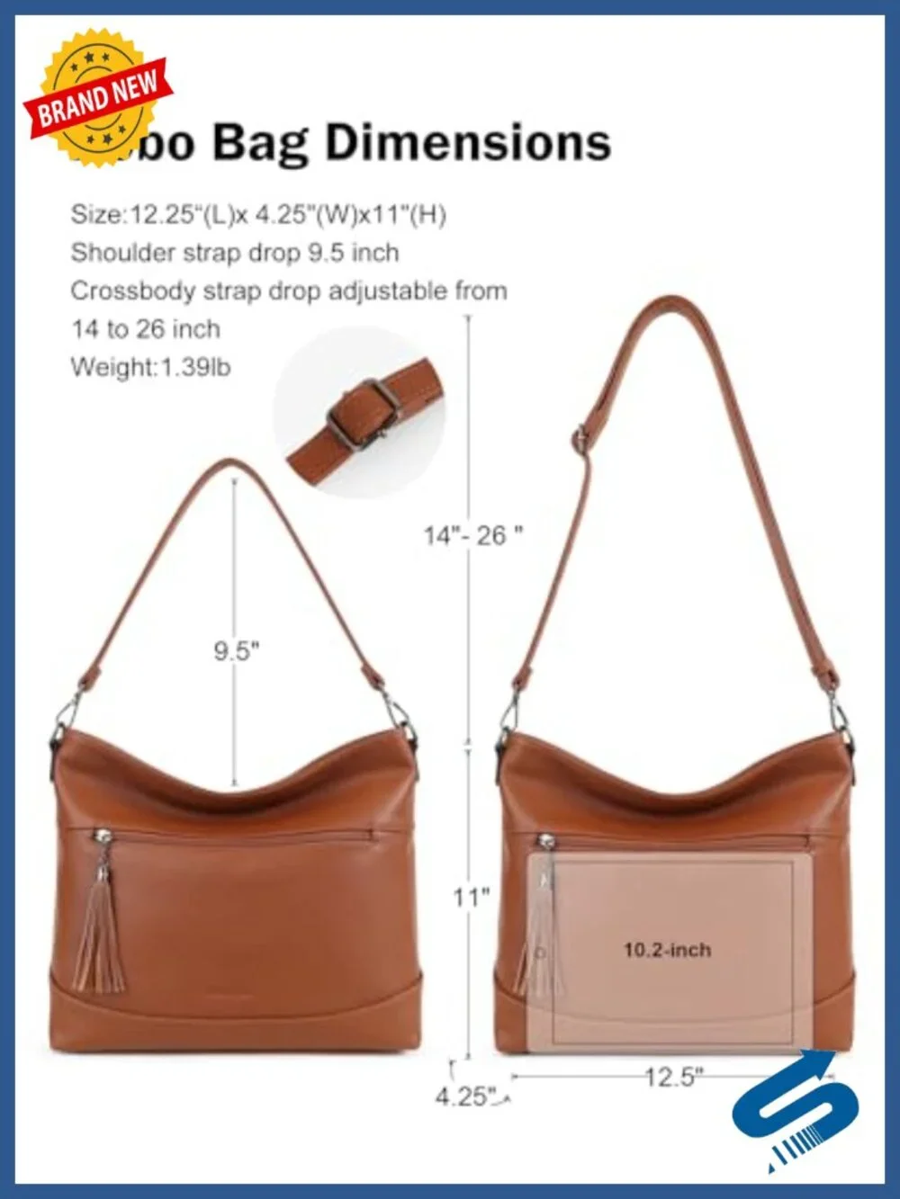 2-in-1 Hobo Crossbody Bag for Women Convertible Faux Leather Purse Tassel Accent